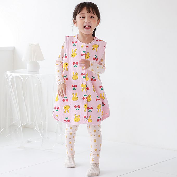 正韓 Cogibu - 極舒適無螢光劑 100% 有機棉幼兒/兒童鋪棉保暖防踢背心-櫻桃兔