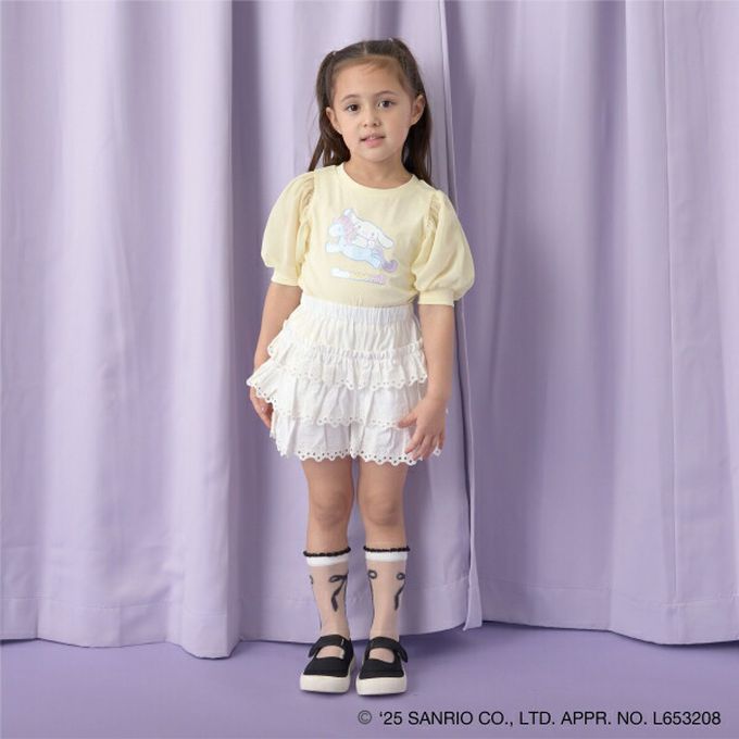 日本 Lycee mine - 閃亮印花雪紡泡泡袖上衣-卡通人物大耳狗-海軍藍