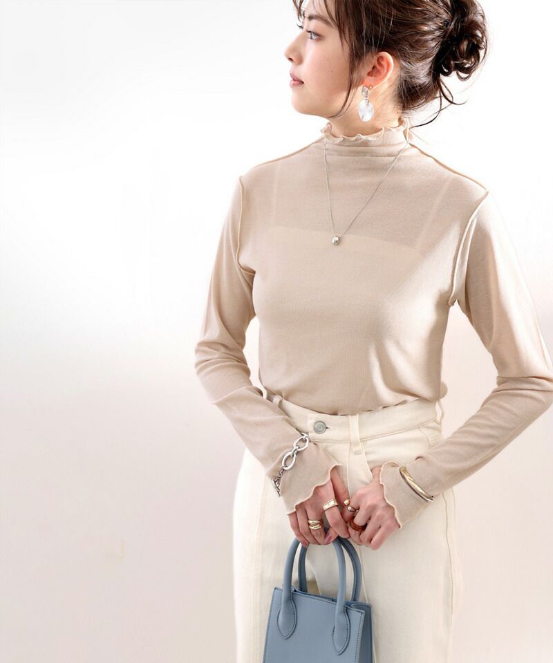 日本 Classical Elf - 木耳領薄長袖上衣/內搭-咖啡