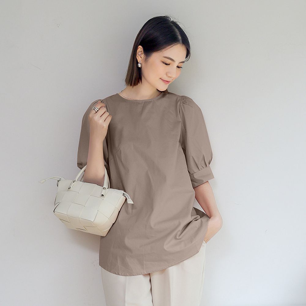 氣質百搭甜美燈籠袖上衣-卡其色 (F)