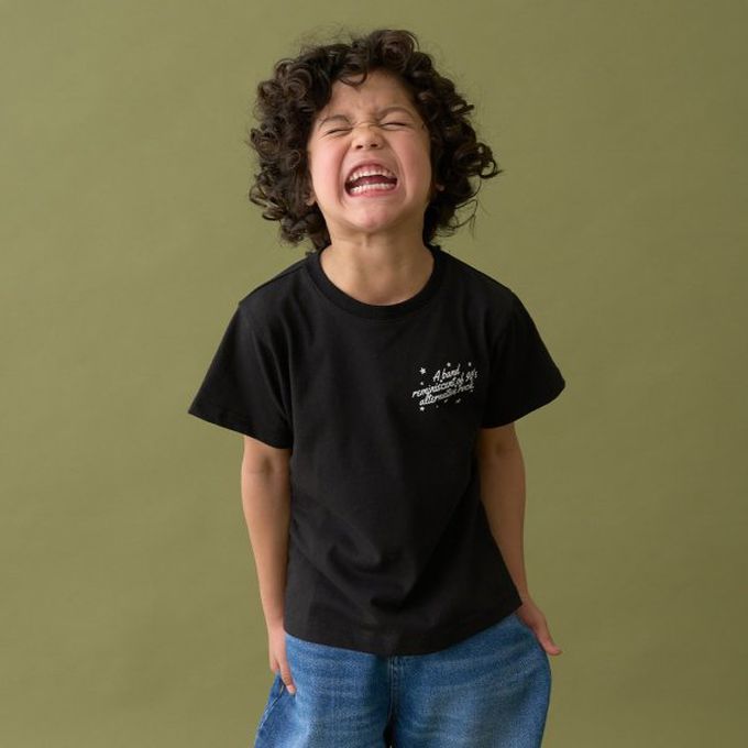 日本 b-ROOM - 簡約印花舒適天竺棉短袖上衣-Because-米