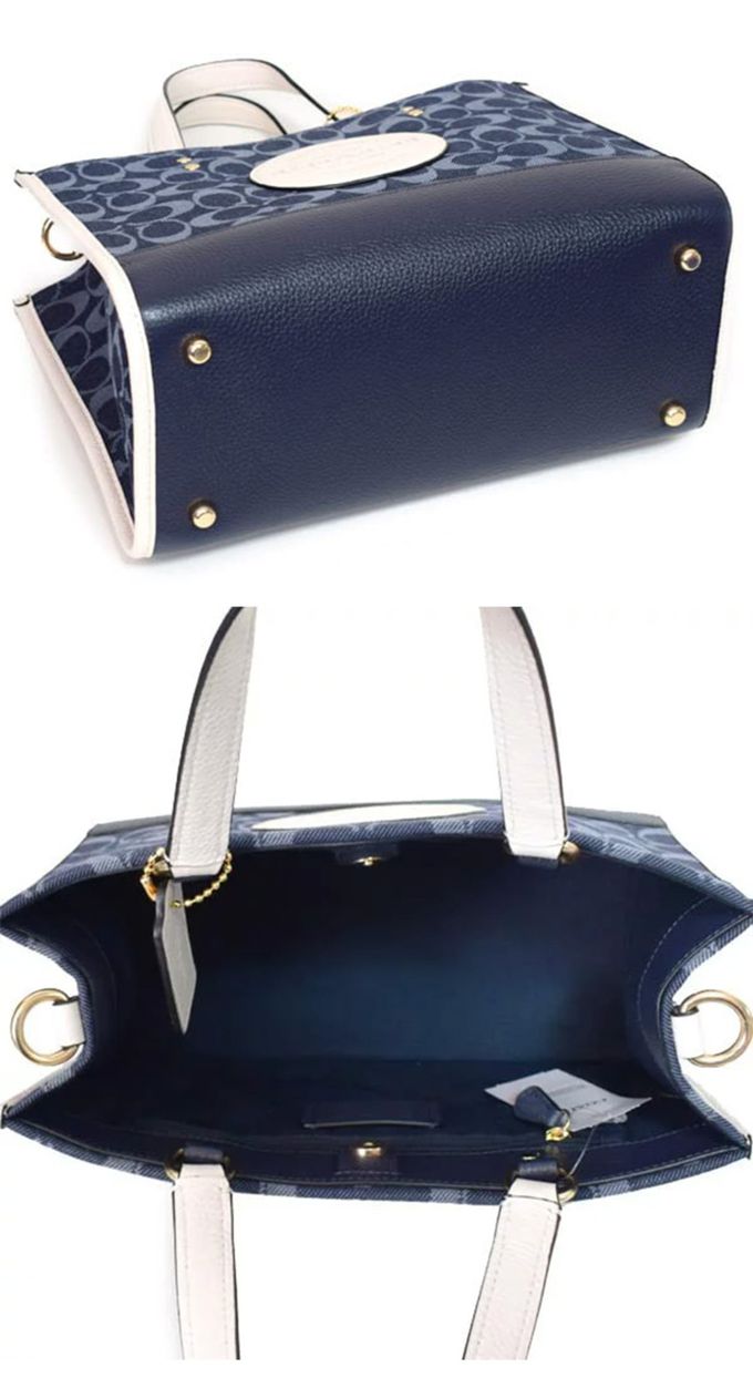 COACH - 滿版LOGO帆布肩兩用包-深藍丹寧