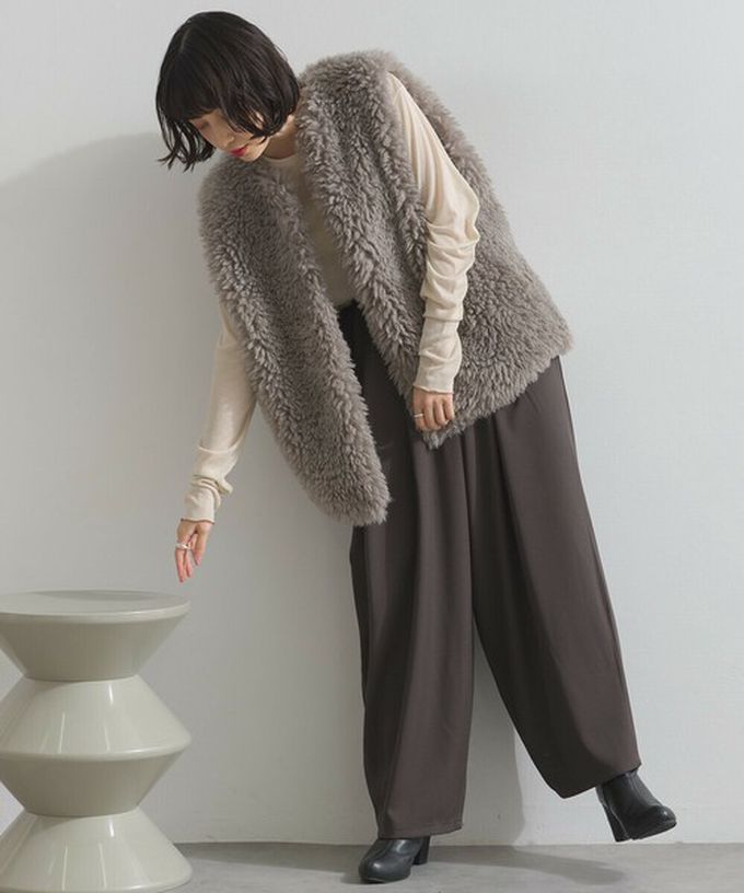 日本 ELENCARE DUE - QQ毛絨時尚搭配長版背心-煙燻藍