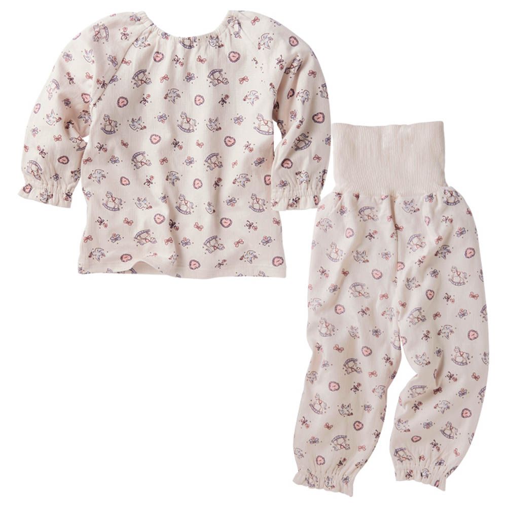 長袖家居服-穿衣練習套頭式 木馬-粉紅色