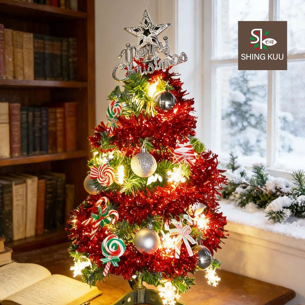 2尺60cm小美好套裝聖誕樹+3號童年快樂糖果彩繪木片飾品組+LED暖白光20燈雪花燈串_台灣本島免運費