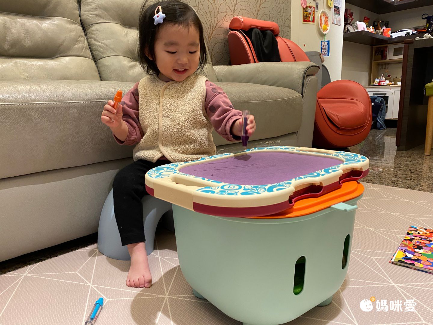 HEDO - 拼色多功能收納椅-收納椅-綠色 (33x33x24.5cm)