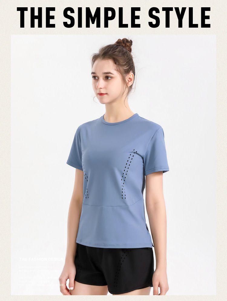 S~4XL寬通透氣運動短袖上衣-藍色