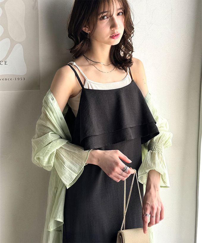 日本 Classical Elf - 雙層荷葉可愛感細肩帶洋裝-黑