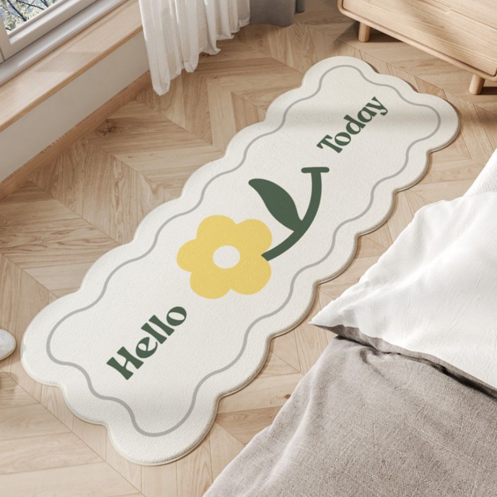 快速吸水防滑床邊腳踏墊-小黃花-米白色