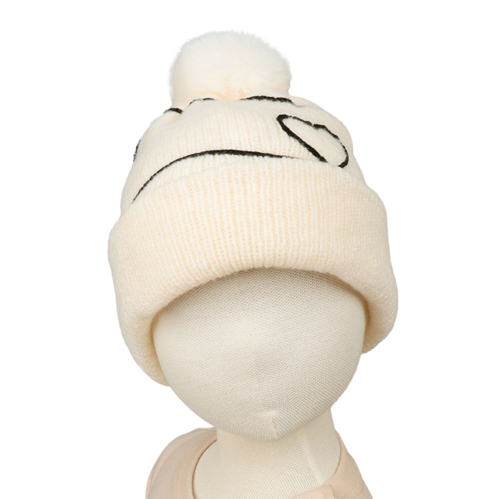 針織帽-繩紋-米白色