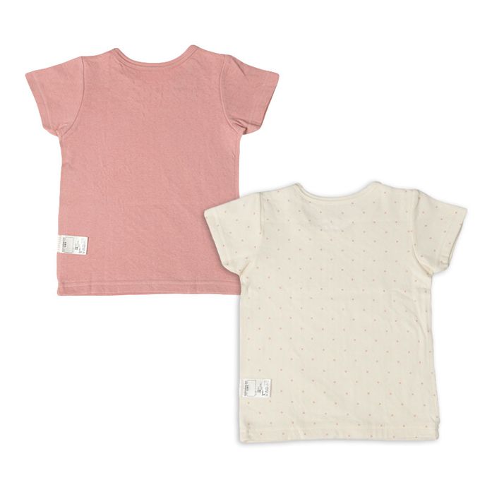 akachan honpo - 短袖圓領上衣2件組蓬鬆棉-櫻桃&點點-粉紅色