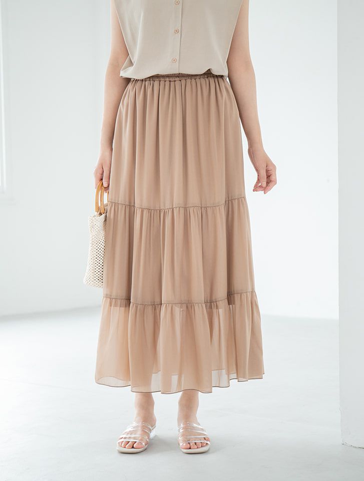 日本 fifth - 小清新三層蛋糕雪紡長裙-摩卡