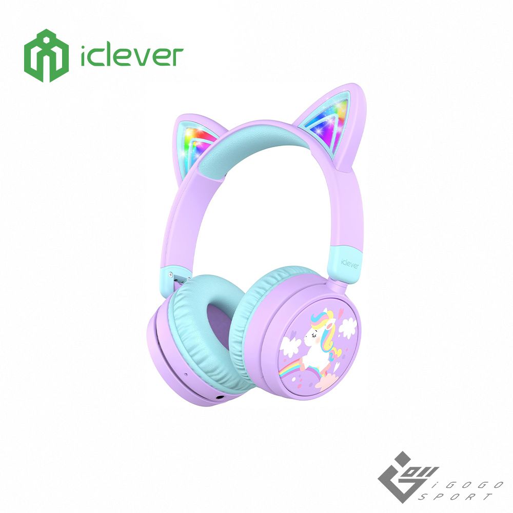 BTH21 炫光無線兒童耳機-紫綠色