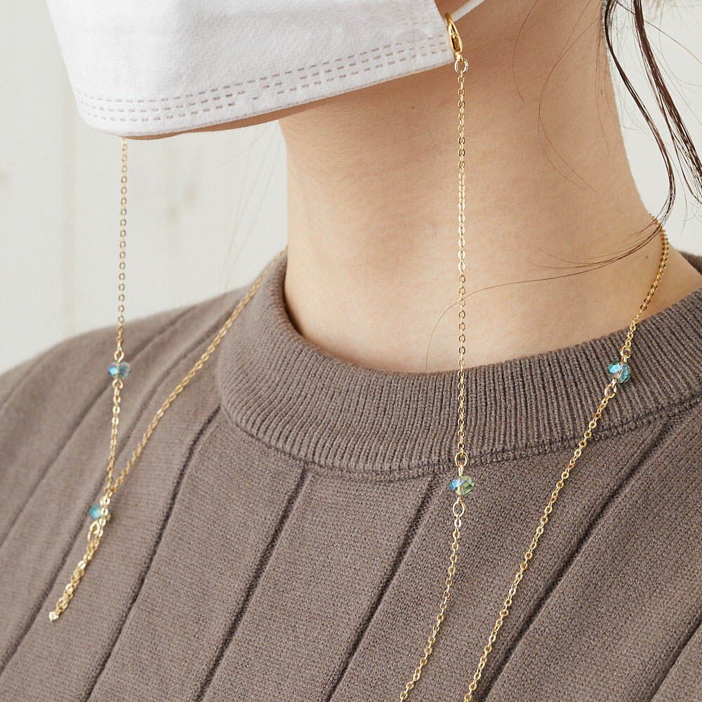 寶石點綴款2way時尚眼鏡鍊/口罩繩-綠色極光