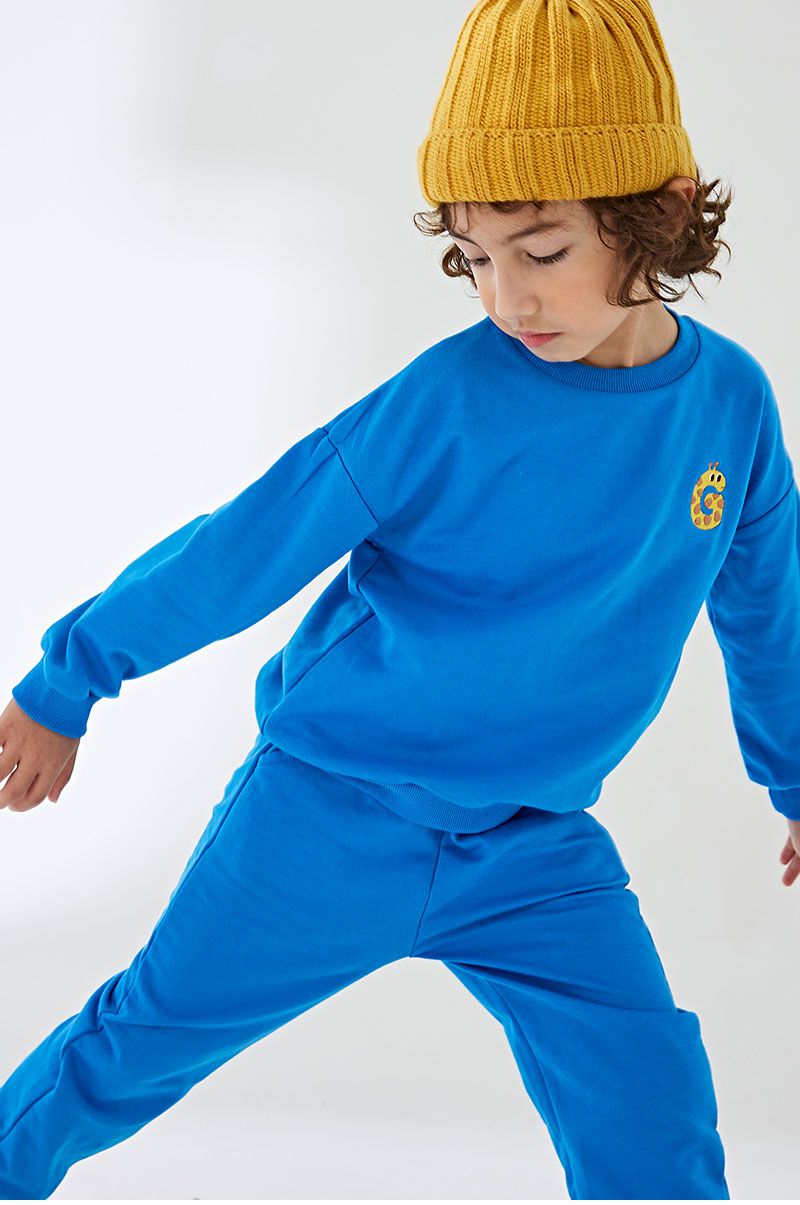 韓國 OZKIZ - 動物刺繡休閒長袖縮口套裝-鱷魚-淺灰