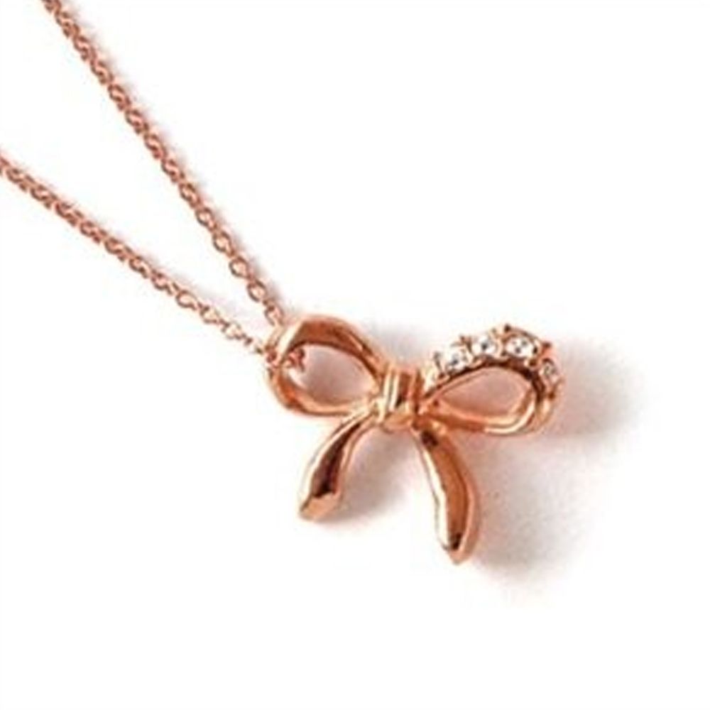 日本製 精緻小水鑽蝴蝶結項鏈-玫瑰金