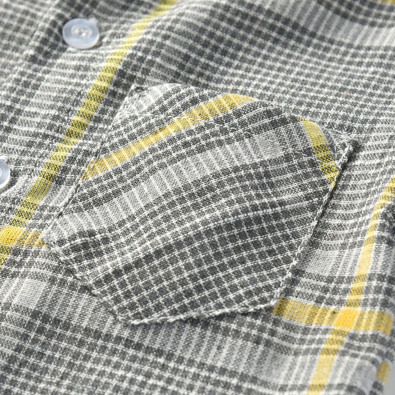 小紳士格紋短袖襯衫套裝-有背帶款-灰+深藍