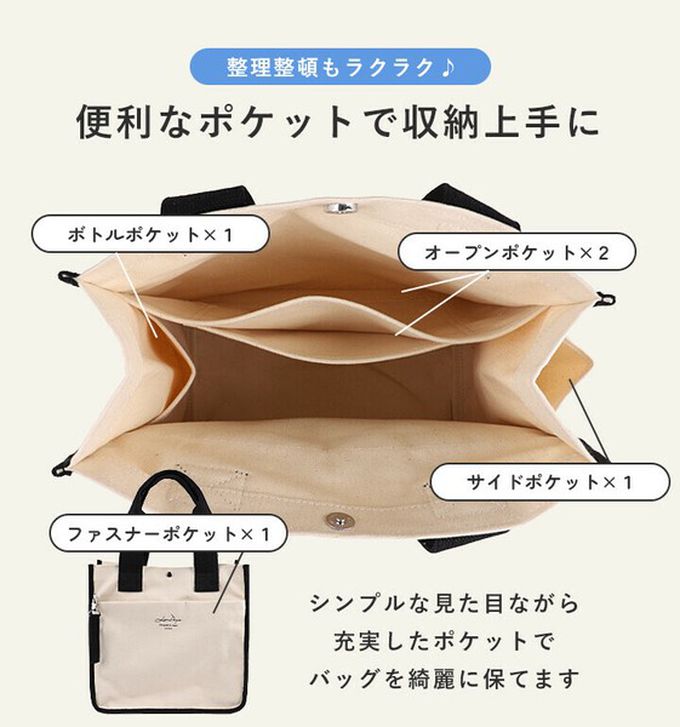 日本 LIZDAYS - 通勤推薦 清爽帆布實用托特包-米x豹紋 (32x33cm)