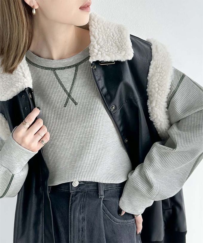 日本 Classical Elf - Java 華夫格車線薄長袖上衣-煙燻粉