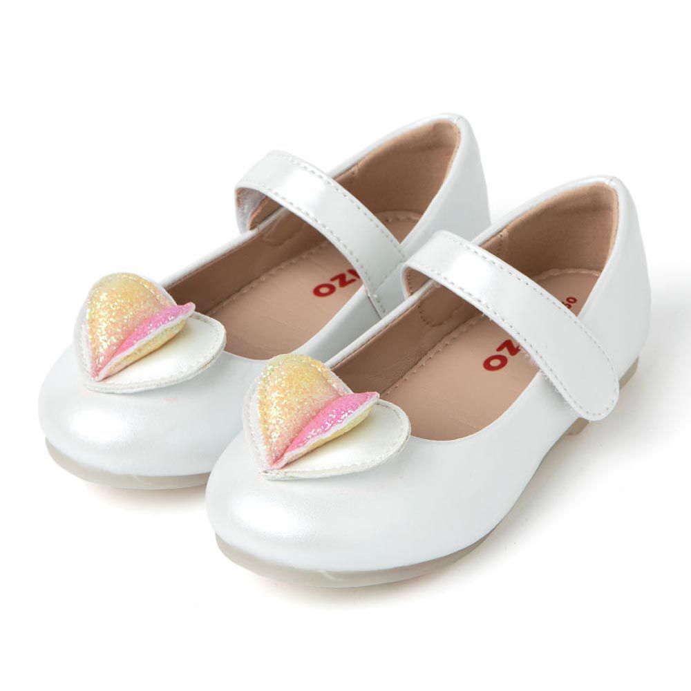 韓國 OZKIZ - 立體亮粉愛心裝飾皮鞋-白