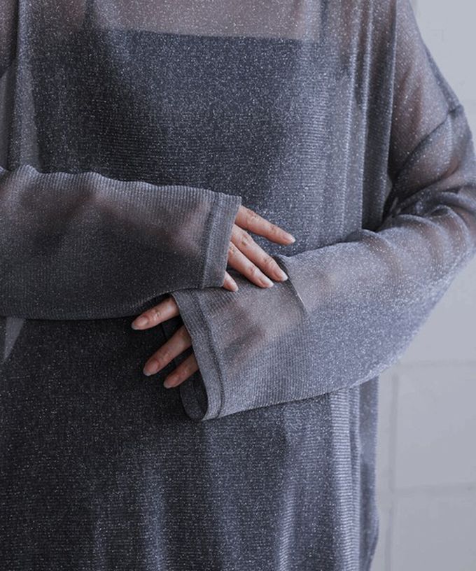 日本 Bab - 光澤閃耀透膚寬版長袖上衣-咖啡