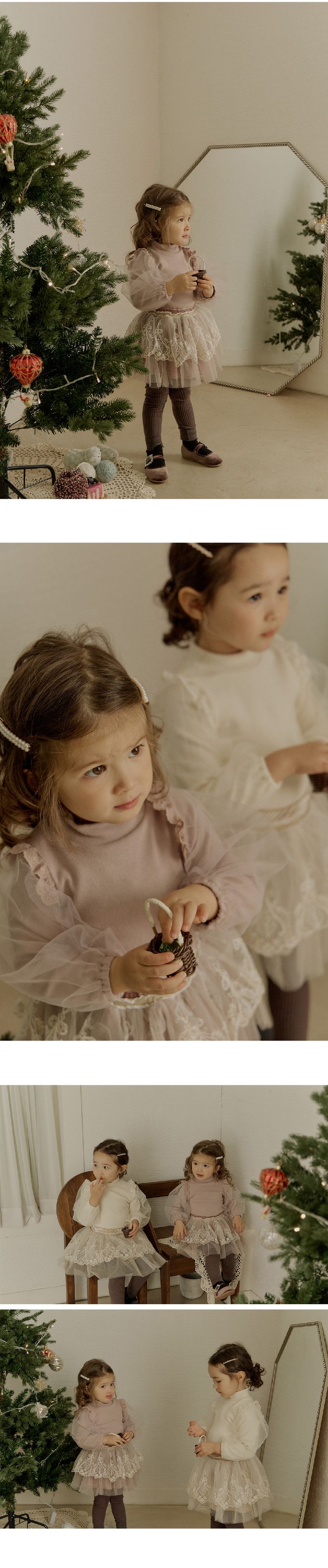 韓國 Puellaflo - 浪漫蓬蓬蕾絲裝飾袖上衣-藕粉