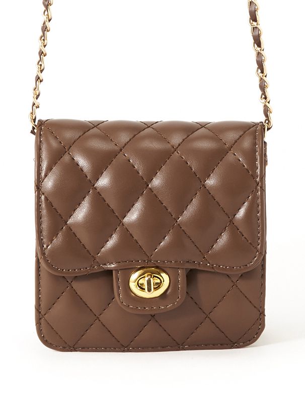 日本 GRL - 菱紋方型金屬鏈小包/側背包-米杏 (F)