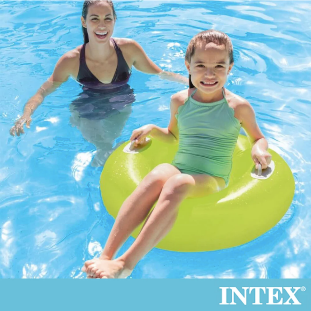 INTEX - 亮彩雙握把充氣泳圈-直徑76cm(59258)-果綠