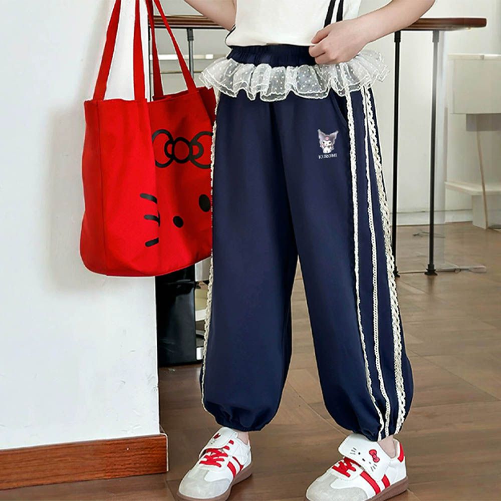 雙層蕾絲花邊休閒長褲-卡通人物酷洛米-藏青