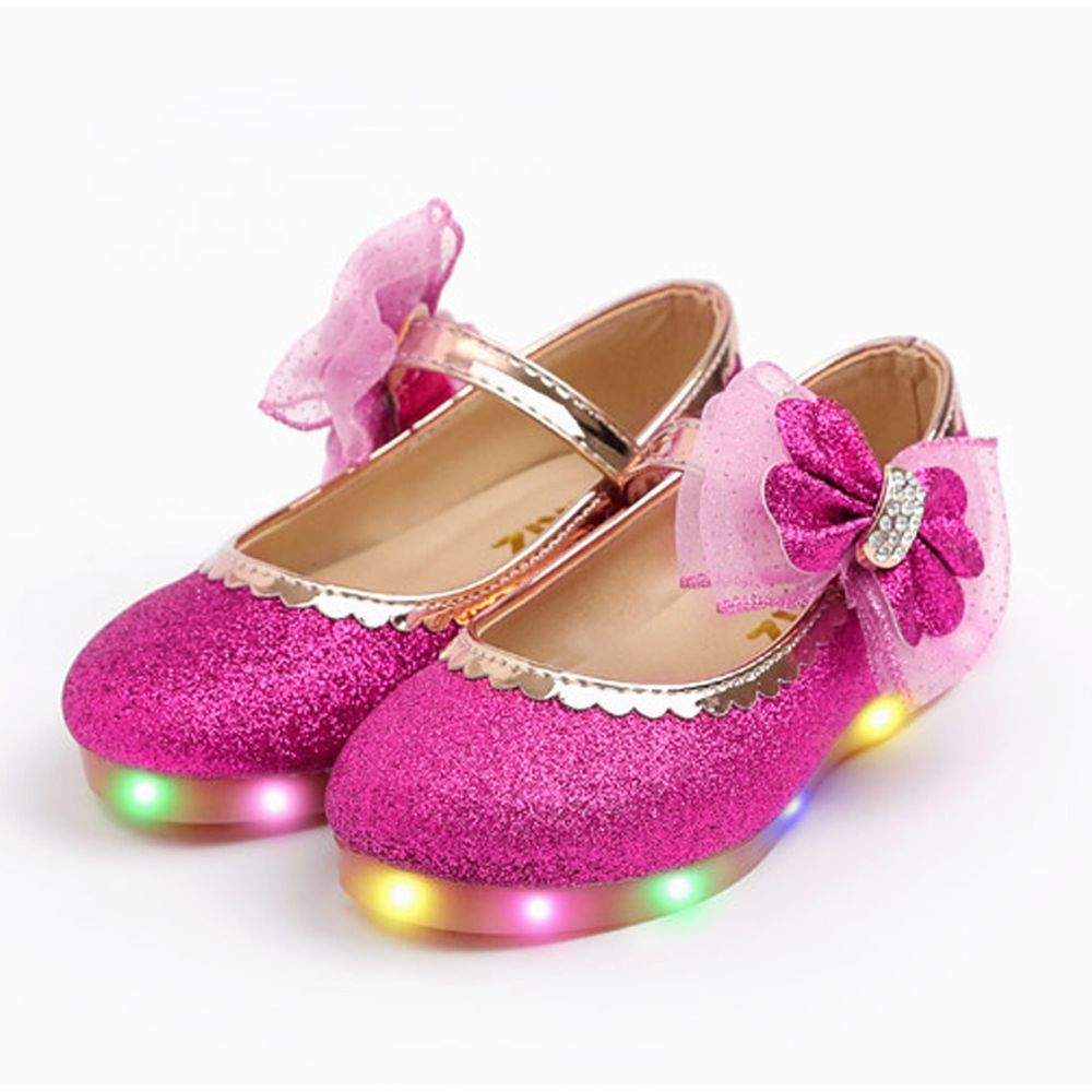 韓國 OZKIZ - (LED燈)花瓣滾邊亮粉皮鞋-桃粉
