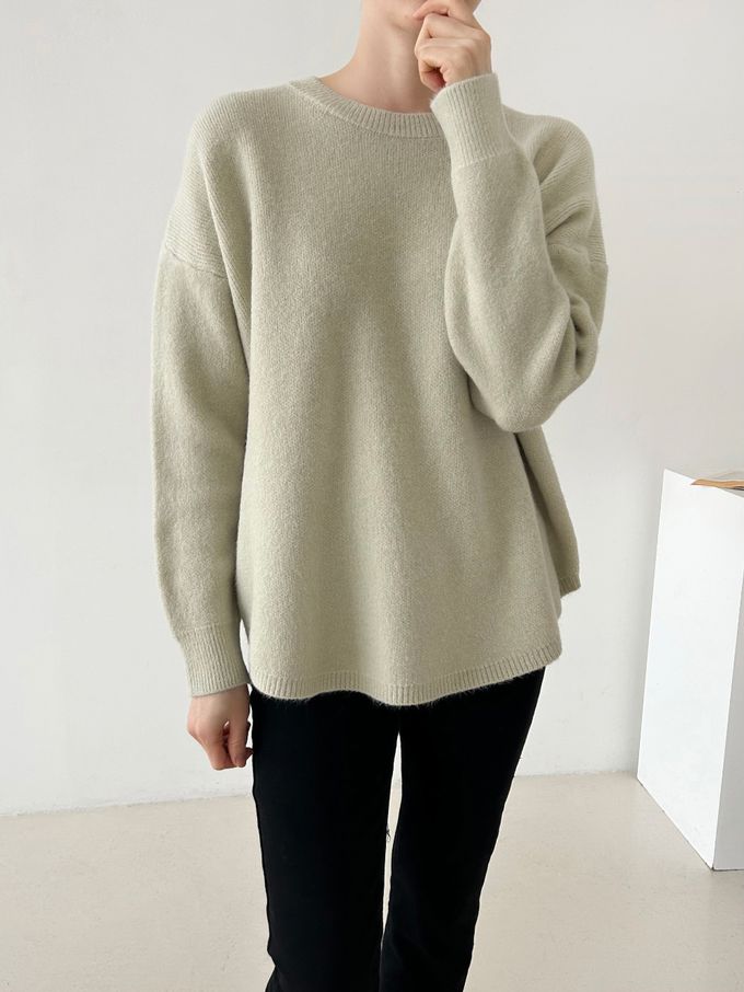 韓國女裝連線 - 極簡針織弧形下擺上衣-淺粉 (FREE)