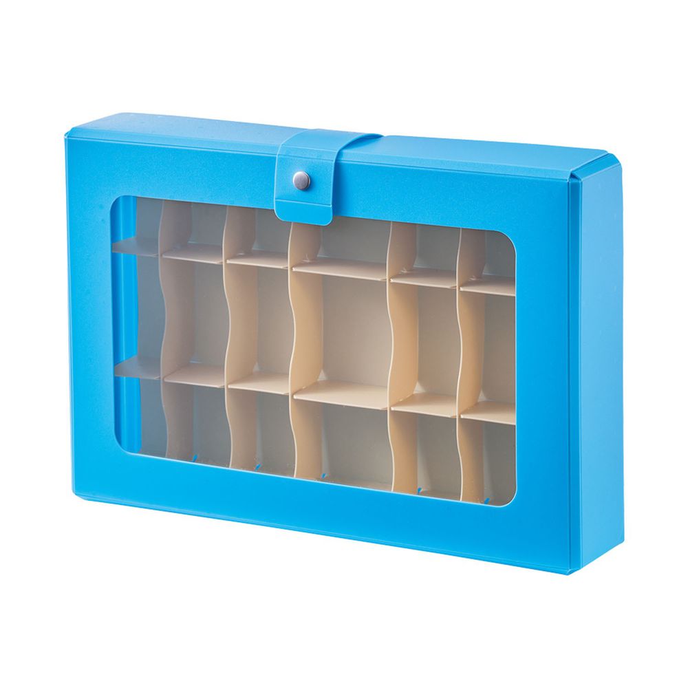 日本文具 LIHIT - 馬卡龍繽紛透明窗分隔小物收納盒-藍-A5(18.5x27.2x5.8cm)