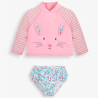 英國 JoJo Maman BeBe - 嬰幼兒/兒童兩件式防曬泳裝-甜心兔兔