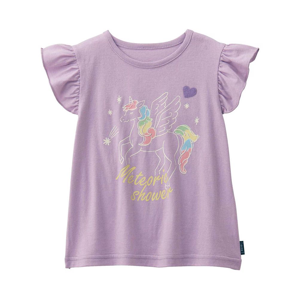 純棉甜美荷葉短袖上衣-獨角獸-薰衣草紫