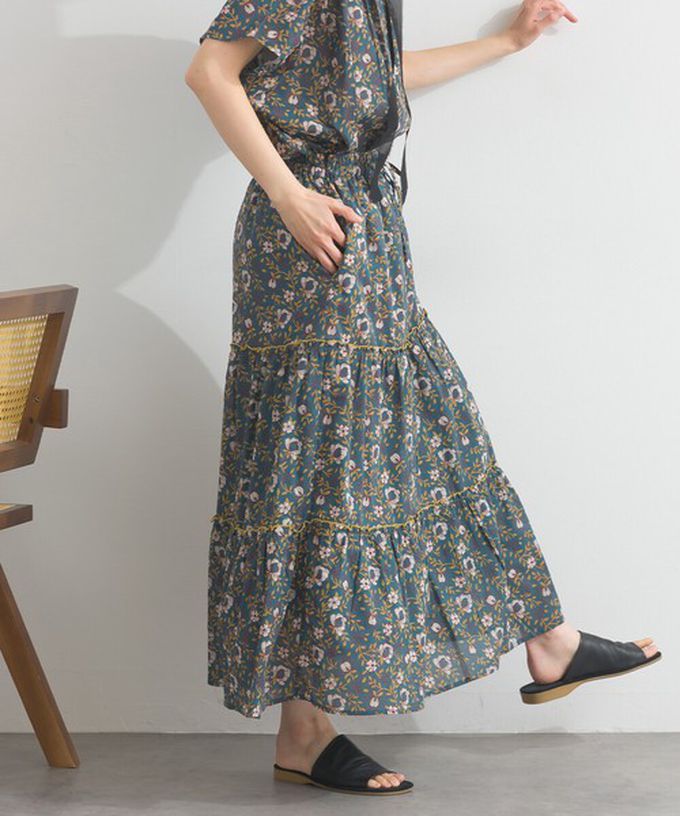 日本 Lupilien - 100%印度棉 華奢滿版印花分層長裙-綠系