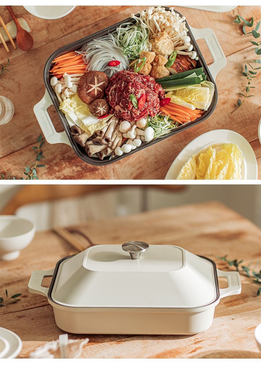 韓國 Dr.HOWS - Brio深烤煎煮鍋/鋁合金鑄造-奶油白-30x24cm