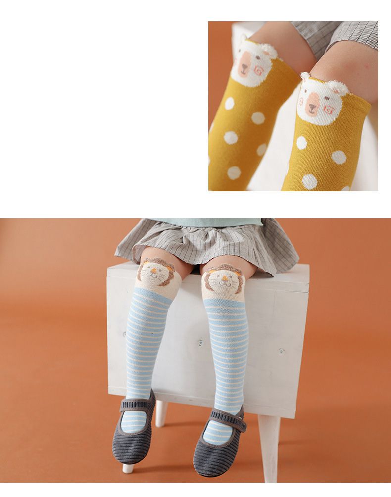 兒童長筒動物造型襪-薑黃圓點熊 (ONE SIZE (建議腳長16-21cm))