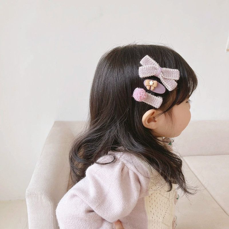 田園風復古編織毛呢髮夾-紫色