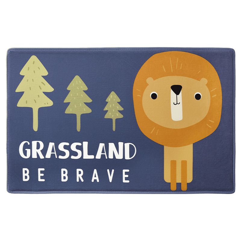 快速吸水法蘭絨浴室腳踏墊-萌萌獅子-藍色