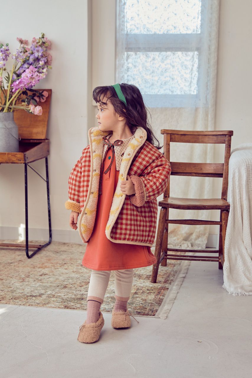 韓國 Mimico - 雙面可穿搖粒絨外套-黃／紅格子