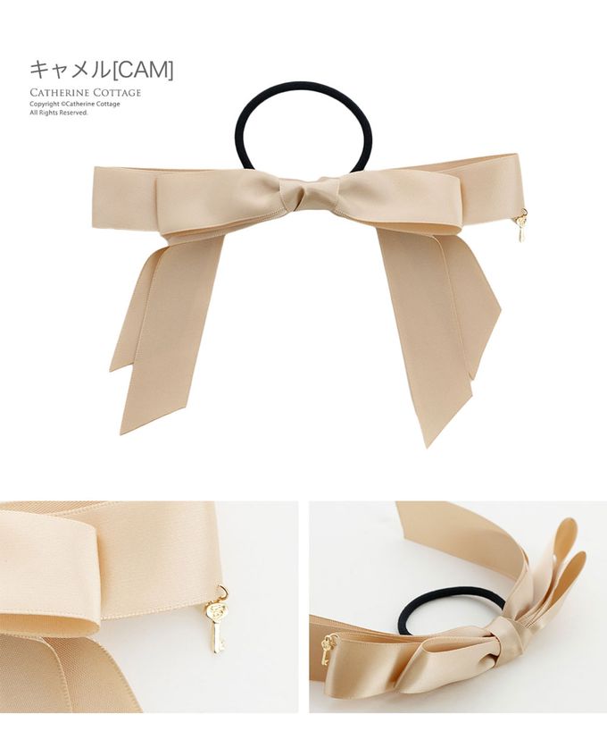 日本 Catherine Cottage - 長蝴蝶結鑰匙墜飾髮圈-嬰兒粉