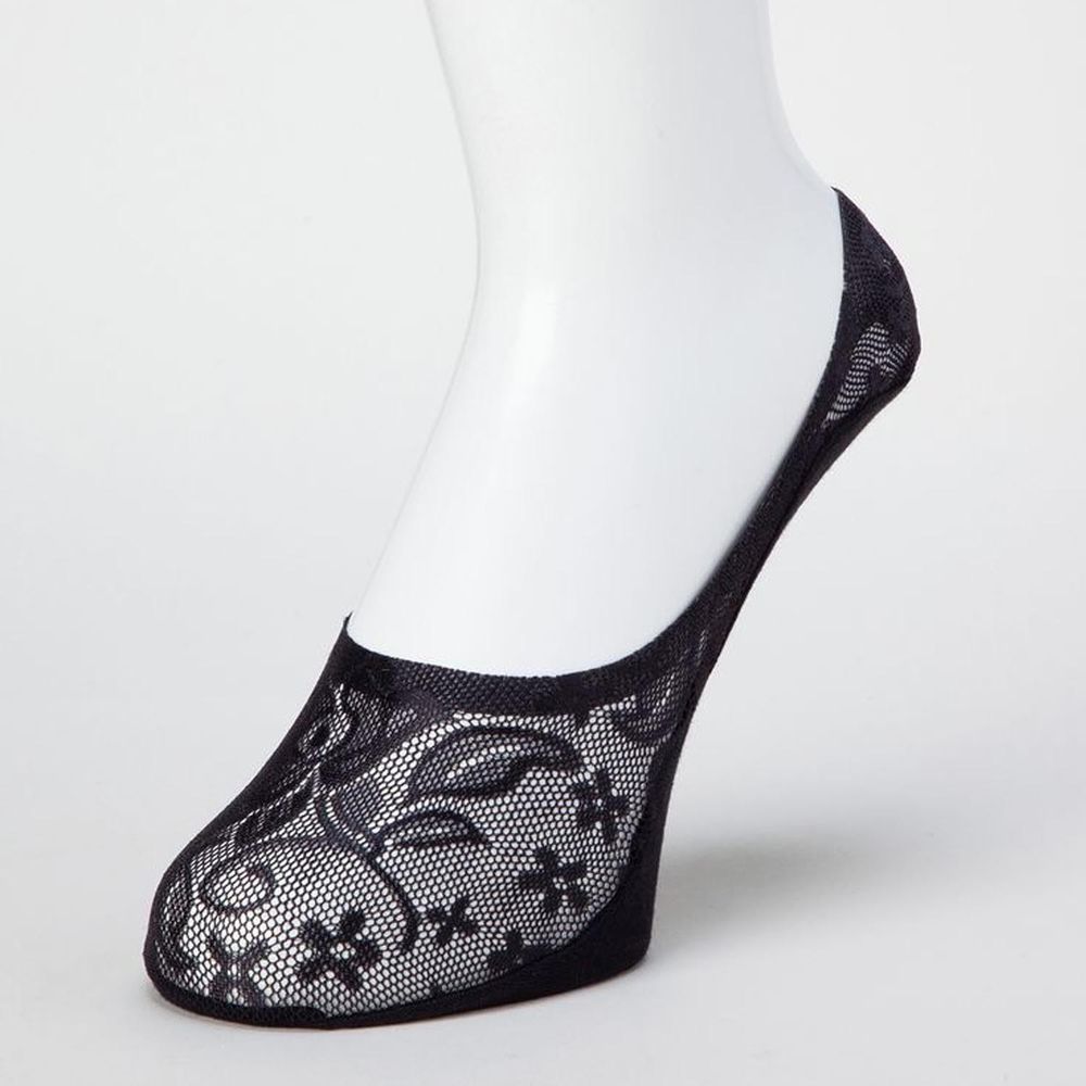 日本 okamoto - 超強專利防滑ㄈ型隱形襪-深履款-黑蕾絲 (23-25cm)