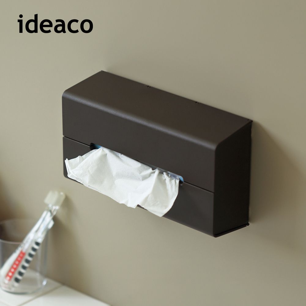 日本IDEACO - 加深型ABS壁掛/桌上兩用面紙架-棕