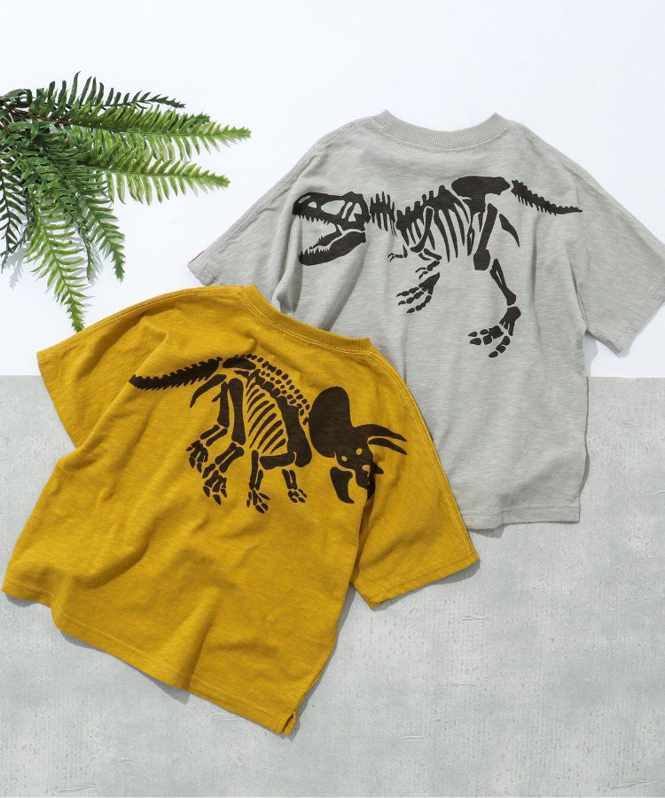 日本 BREEZE - 聯名款 恐龍骨骼剪影短袖上衣-灰