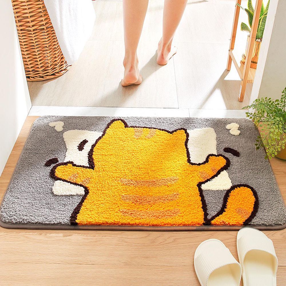 快速吸水植絨浴室腳踏墊-背面橘貓