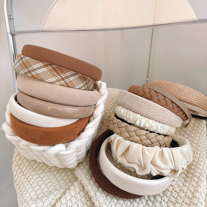 氣質復古秋冬色系髮箍-麂皮海綿-奶咖啡色