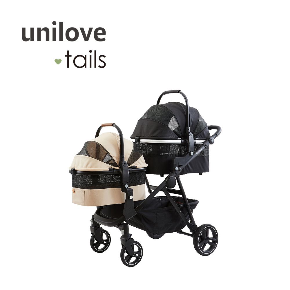 英國 Dlxtour好好推雙籃寵物推車-大提籃L(黑)+中提籃M(奶茶)