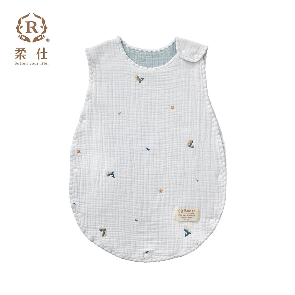 貝殼縫邊六層紗防踢被-白潮鯨