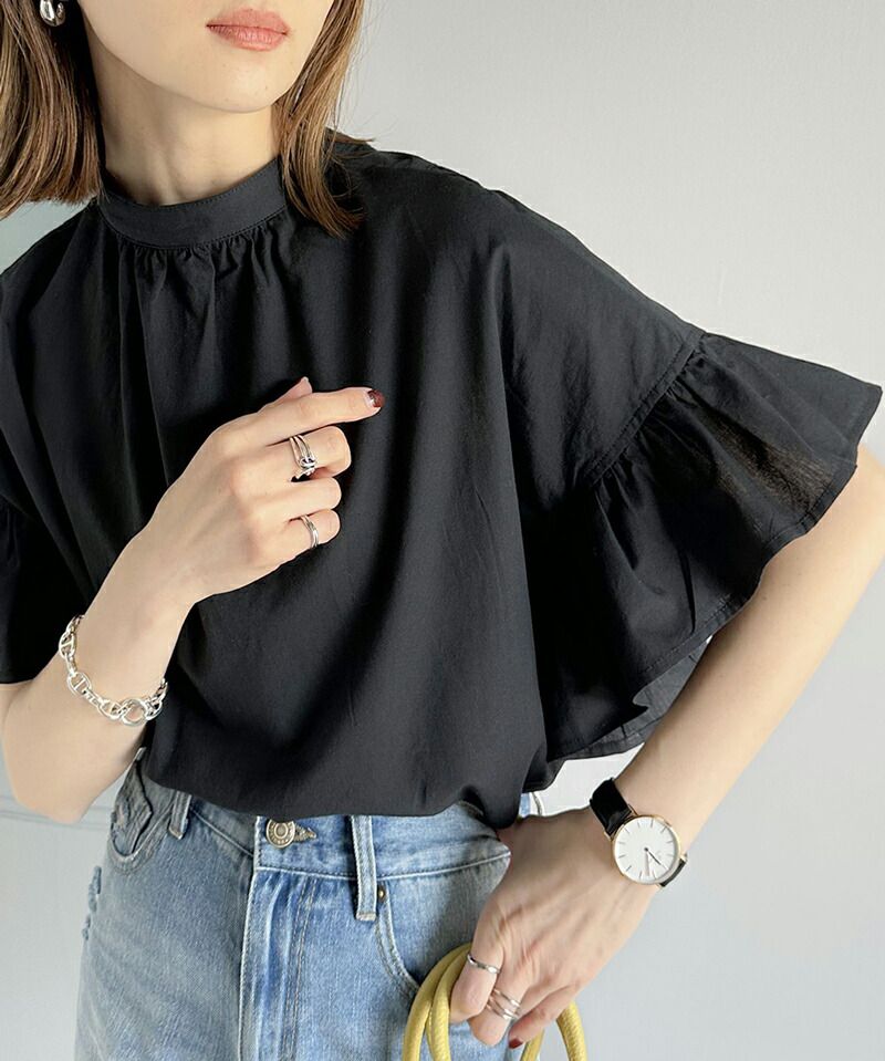 日本 Classical Elf - 2WAY透氣荷葉袖圓領襯衫-白