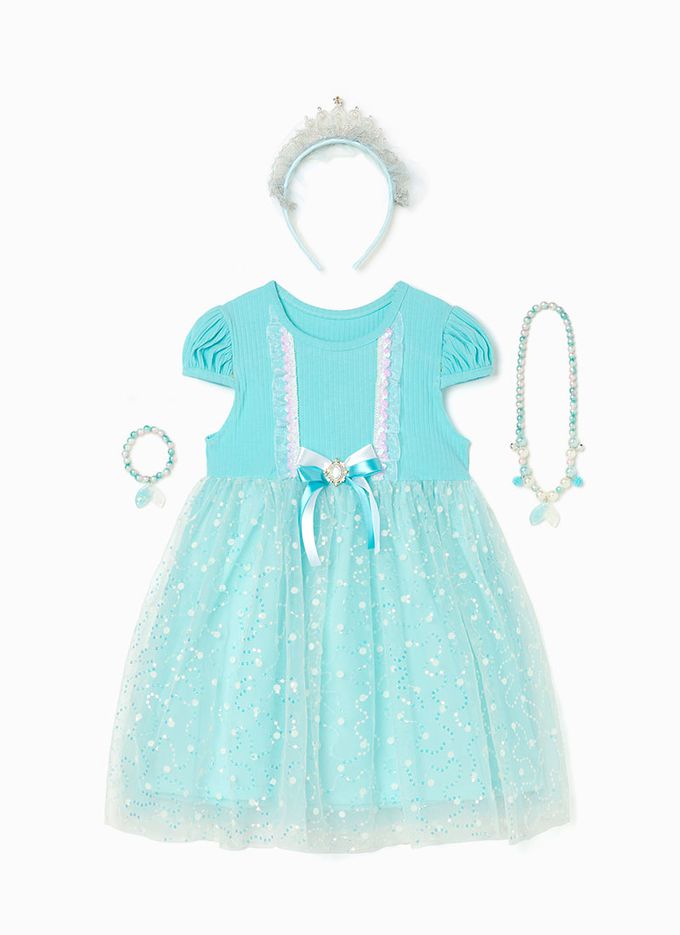 韓國 OZKIZ - (附配飾)公主點綴短袖紗裙洋裝-湖水綠